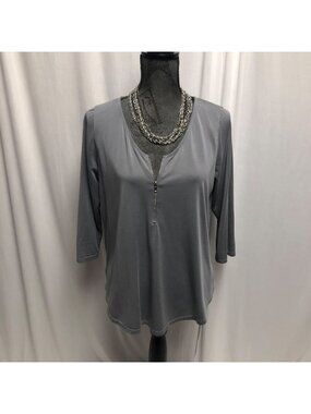 Green Envelope Los Angeles Top Womens Size Large Gray Partial Zip Shirt Blouse
